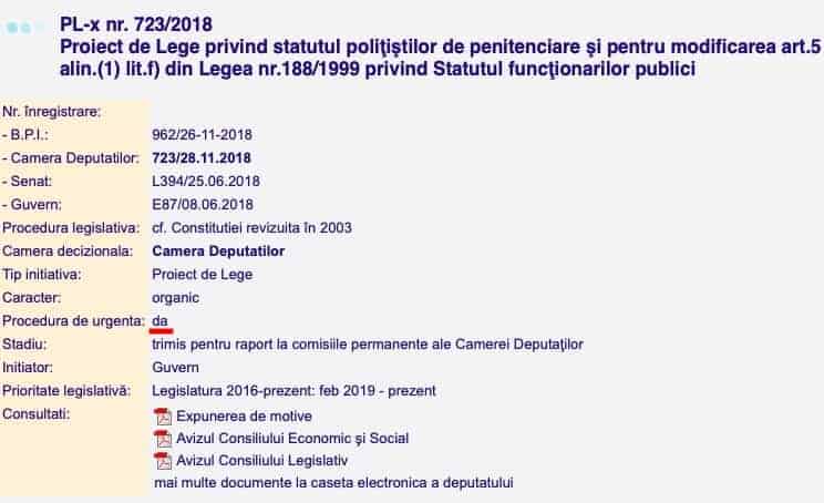 PL-x nr. 723:2018 - Proiect de Lege privind statutul politistilor de penitenciare si pentru modificarea art.5 alin.(1) lit.f) din Legea nr.188:1999 privind Statutul functionarilor publici