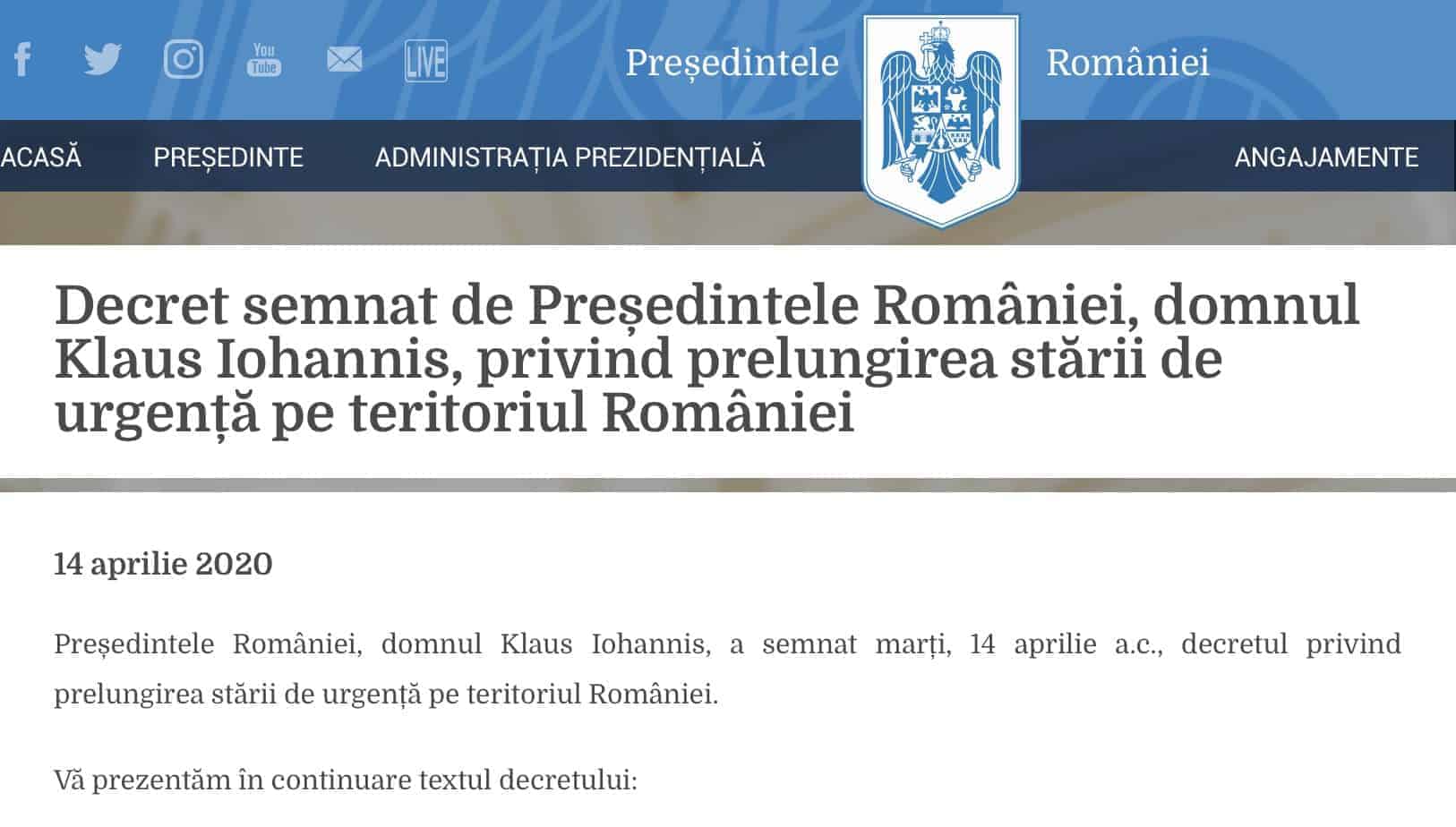 Decret privind prelungirea stării de urgență