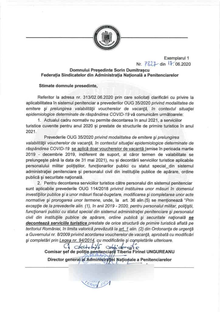 Raspuns decont servicii turistice 2021