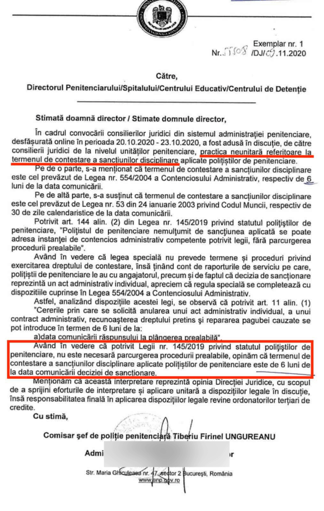 Adresa ANP termen contestare sanctiuni disciplinare