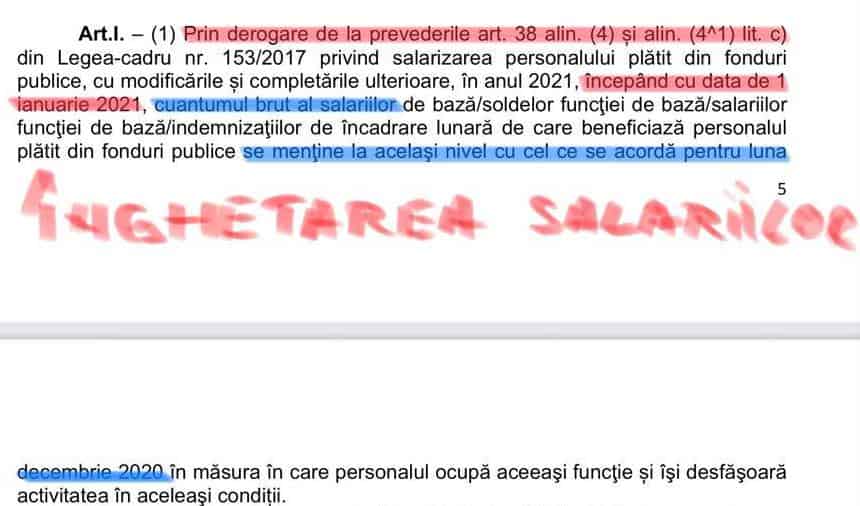 Art. I alin 1 din proiectul de OUG privind înghețarea salariilor