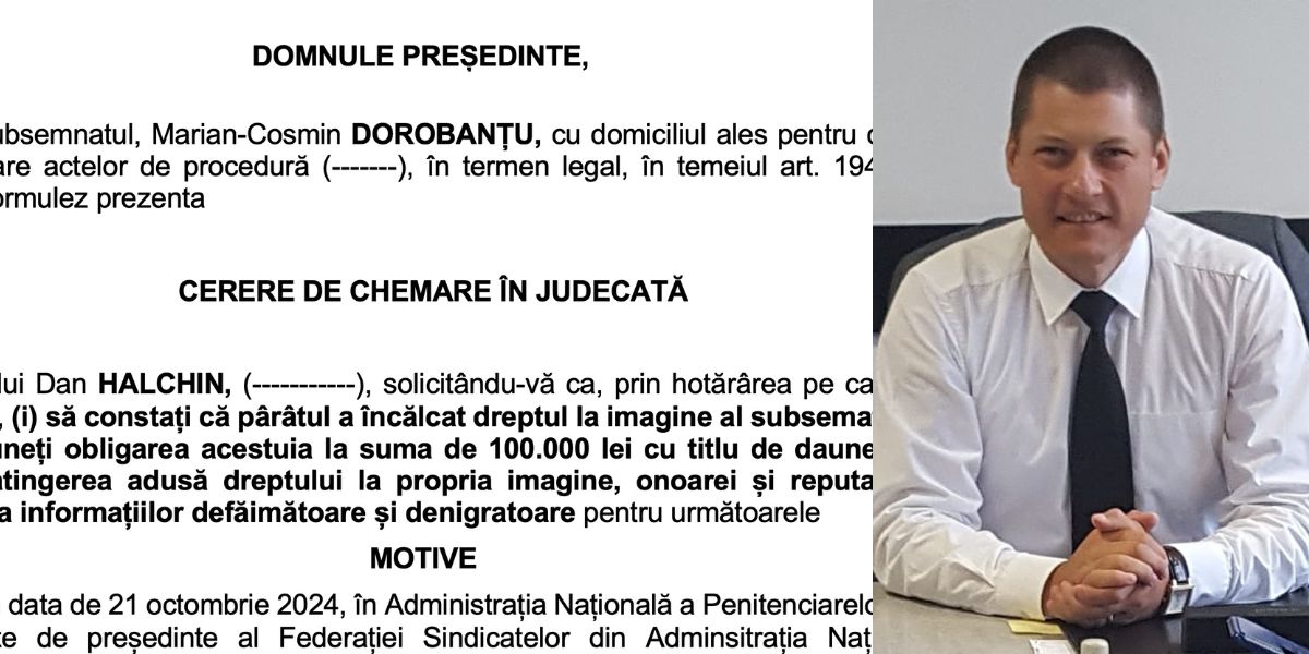 Cosmin DOROBANȚU îl dă în judecată pe Dan HALCHIN. Șeful ANP este acuzat de defăimare și dezinformare. 100.000 de lei daune morale.