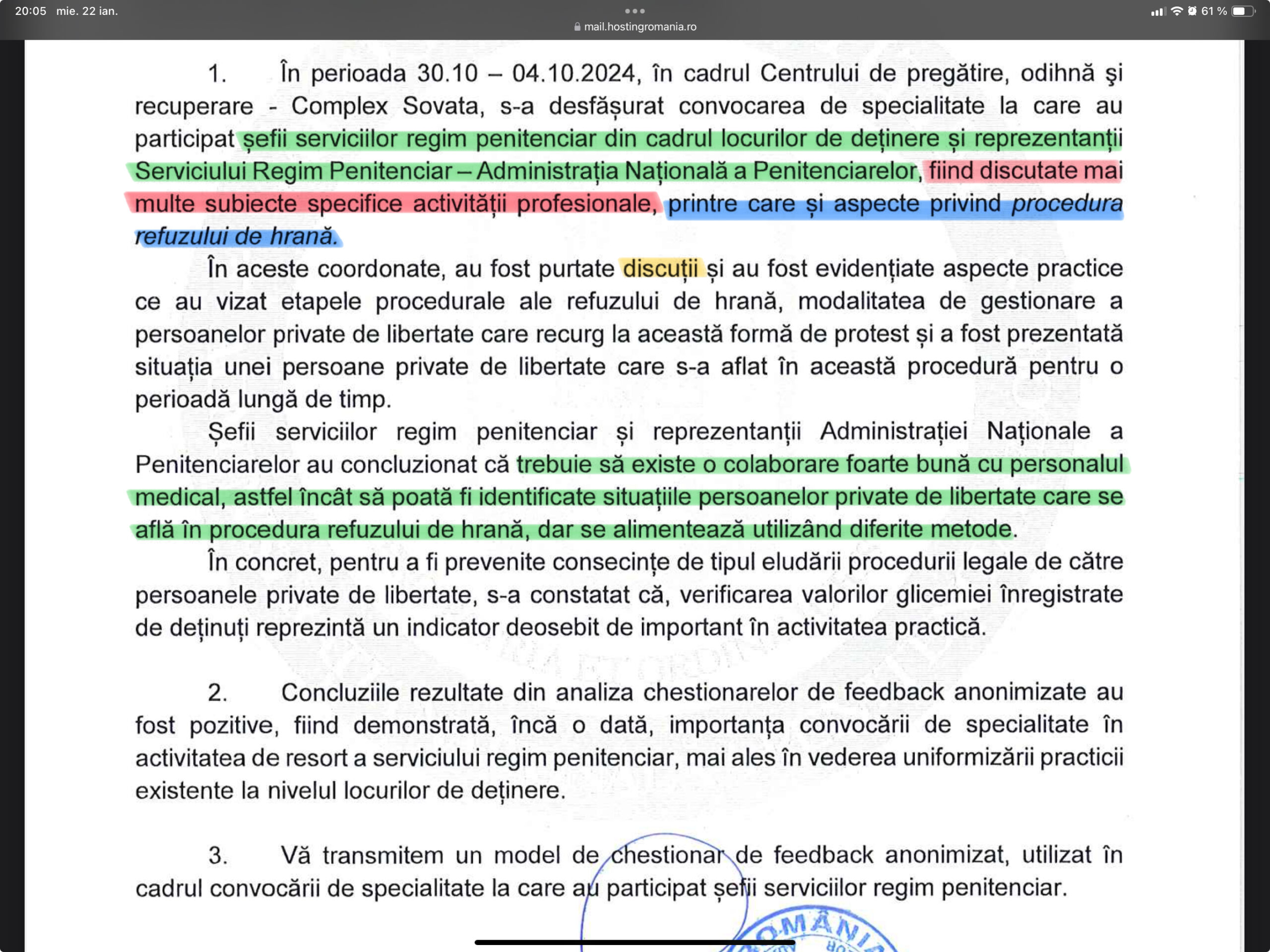 (83) Zeci de mii de lei cheltuiți pe întâlniri inutile ale ofițerilor regim penitenciar. Beții și manele. Principala discuție a convocării: refuzul de hrană al deținuților și completarea unui chestionar anonim de apreciere al șefilor.