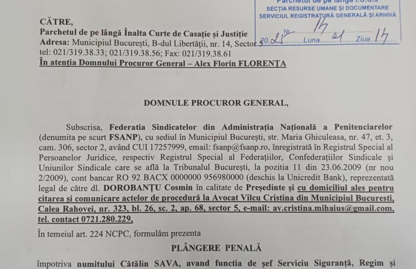 Plângere penală împotriva adjunctului Penitenciarului Spital Rahova. ANP mușamalizează și tolerează abuzurile. FSANP cere intervenția ministrului Justiției Radu MARINESCU. Urmează protestele în fața unității.